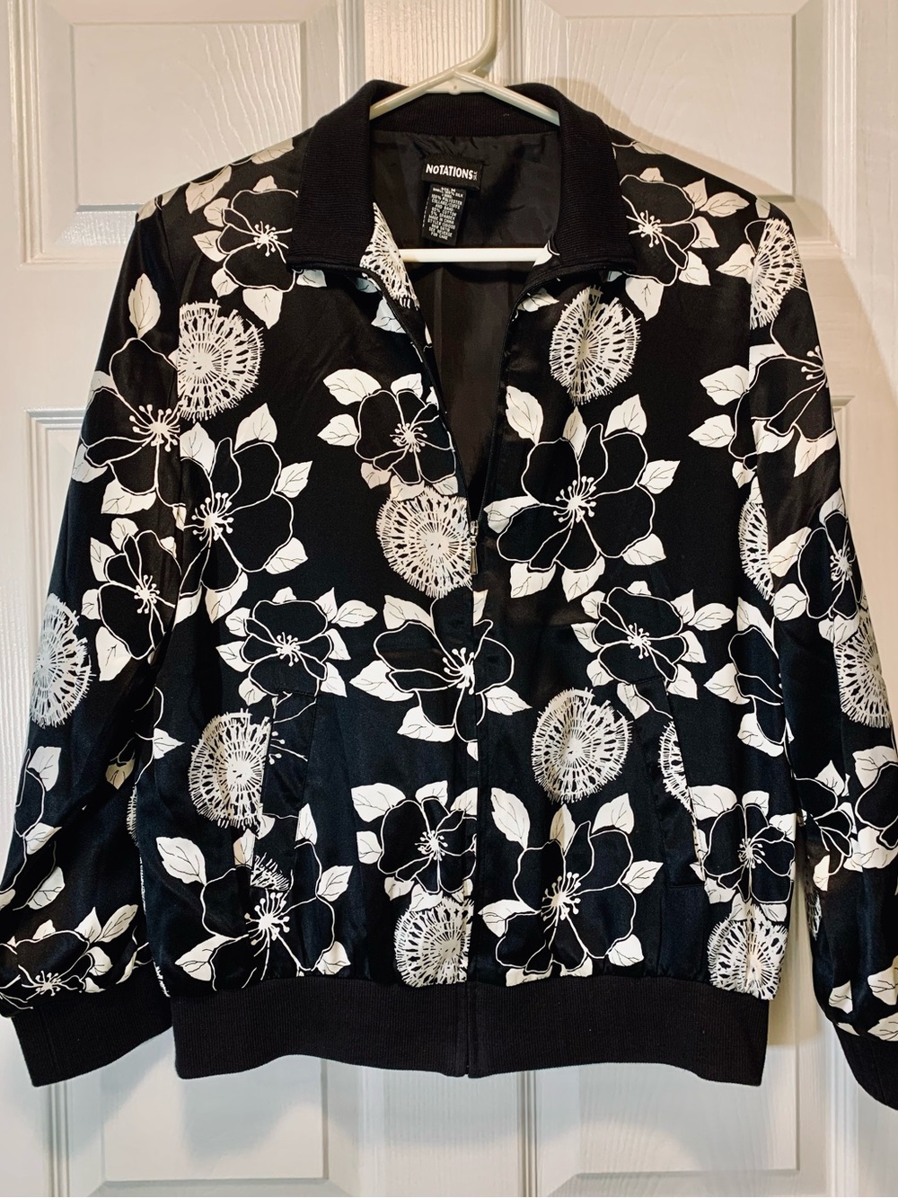 Notations Black Floral Satin Bomber Jacket, Vintage, Size M